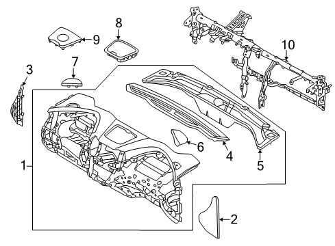 2017 Hyundai Santa Fe Cluster & Switches, Instrument Panel Nozzle Assembly-Defroster Diagram for 97350-2W000
