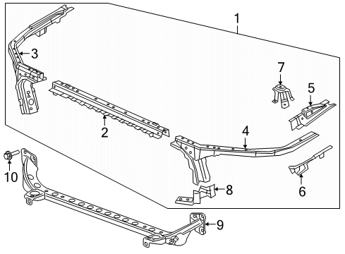 2021 Chevrolet Malibu Radiator Support Bracket Diagram for 22978139