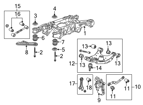 2013 Cadillac SRX Rear Suspension, Lower Control Arm, Upper Control Arm, Ride Control, Stabilizer Bar, Suspension Components Lower Control Arm Diagram for 15853188