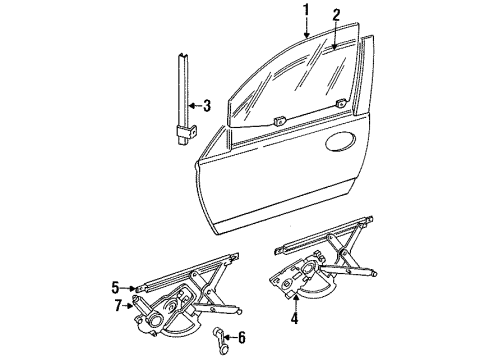 1993 Chrysler Concorde Front Door - Glass & Hardware Channel-Front Door Glass Diagram for 4769893