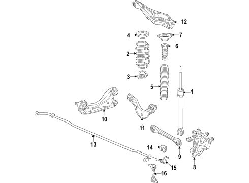 2018 Honda CR-V Rear Suspension Components, Lower Control Arm, Upper Control Arm, Stabilizer Bar Spring, Rear Diagram for 52441-TLA-A52
