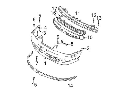 2001 Hyundai Elantra Front Bumper Bracket-Front Bumper Upper Side Mounting Diagram for 86518-2D000