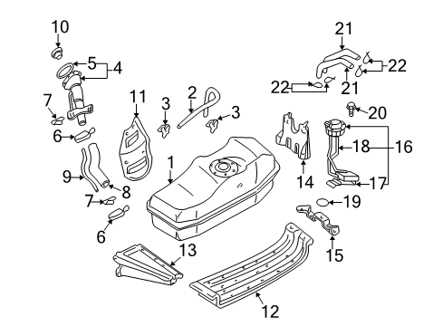 2003 Nissan Frontier Fuel Supply Fuel Tank Assembly Diagram for 17202-5S520