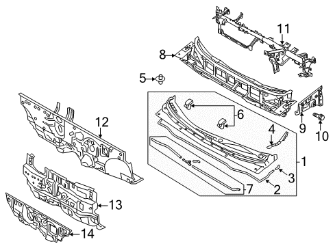 2013 Kia Forte Cowl Insulator-Dash Panel Diagram for 841241M000