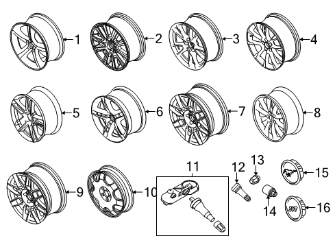 2013 Ford Mustang Wheels, Covers & Trim Wheel, Alloy Diagram for BR3Z-1007-K