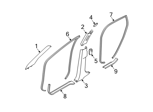 2005 Nissan Murano Interior Trim - Pillars, Rocker & Floor Garnish Assy-Front Pillar, LH Diagram for 76912-CA001