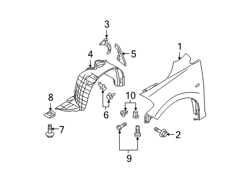 2011 Nissan Versa Fender & Components PROTCT Front Fender R Diagram for 63842-9EL0A