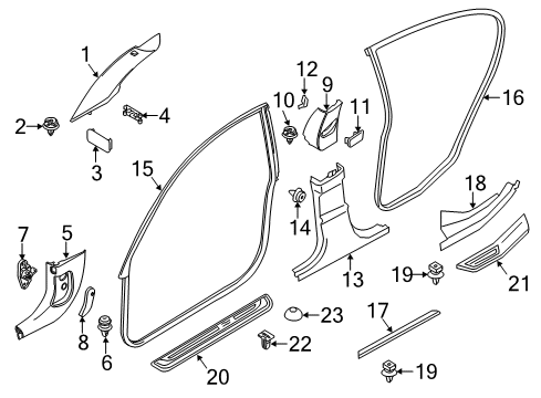 2017 BMW 640i Gran Coupe Interior Trim - Pillars, Rocker & Floor Cover, B-Column Bottom Right Diagram for 51438055616