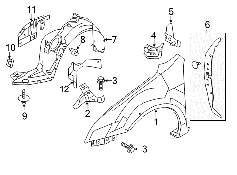 2010 Mercury Milan Fender & Components Fender Liner Diagram for AE5Z-16102-A