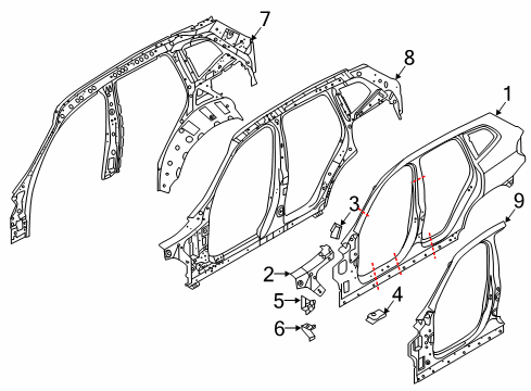 2018 BMW X3 Hinge Pillar, Uniside Left Interior Side Frame Diagram for 41007494131