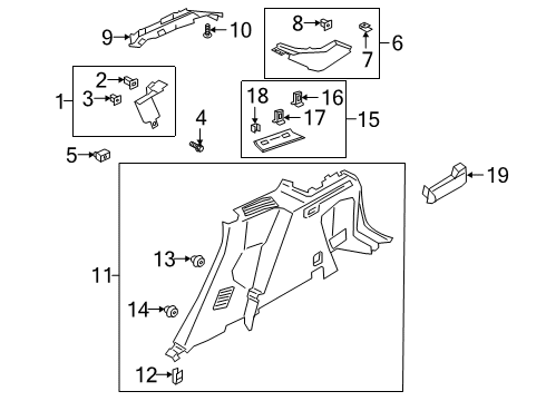 2021 Lincoln Corsair Interior Trim - Quarter Panels Lower Trim Panel Fastener Diagram for -W720618-S300