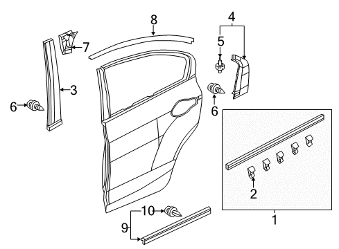 2013 Honda Civic Exterior Trim - Rear Door Garnish, R. RR. Door Sash Diagram for 72930-TR3-A01