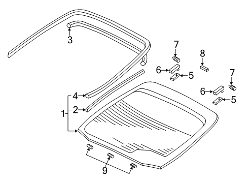 2003 Honda Insight Lift Gate - Glass & Hardware Fastener, RR. Windshield Diagram for 91506-S3Y-003