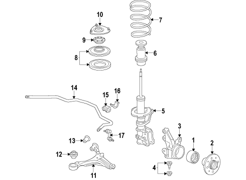 2003 Honda Civic Front Suspension Components, Lower Control Arm, Stabilizer Bar Shock Absorber Unit, Right Front Diagram for 51605-S5A-A09