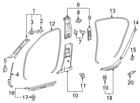 2015 Lexus GS350 Interior Trim - Pillars, Rocker & Floor GARNISH, Front Pillar Diagram for 62211-30531-C0