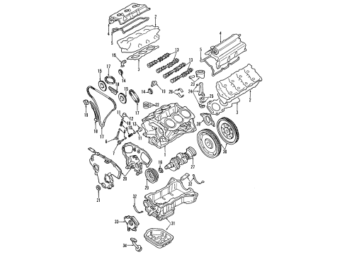 2003 Nissan Maxima Engine Parts, Mounts, Cylinder Head & Valves, Camshaft & Timing, Oil Pan, Oil Pump, Crankshaft & Bearings, Pistons, Rings & Bearings Engine Mounting, Rear Diagram for 11320-5Y800