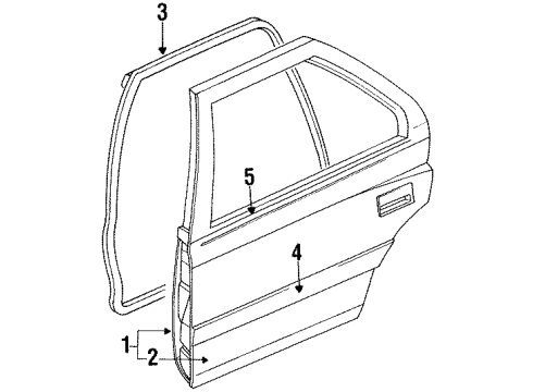 1994 Toyota Tercel Rear Door & Components, Exterior Trim Weatherstrip, Rear Door, LH Diagram for 67872-16140