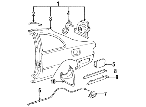 1996 Toyota Camry Quarter Panel & Components, Inner Structure, Exterior Trim Moulding, Quarter Panel, Lower Rear LH Diagram for 75658-A9015