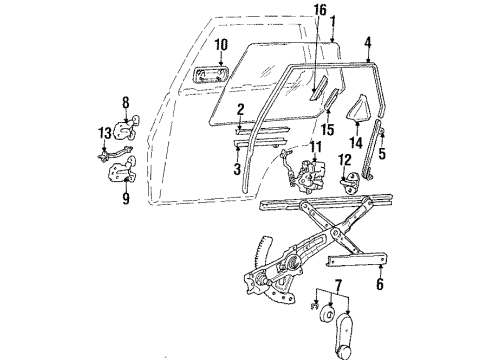 1988 Dodge Colt Rear Door Glass & Hardware Handle Outside Door Left Diagram for MB321411