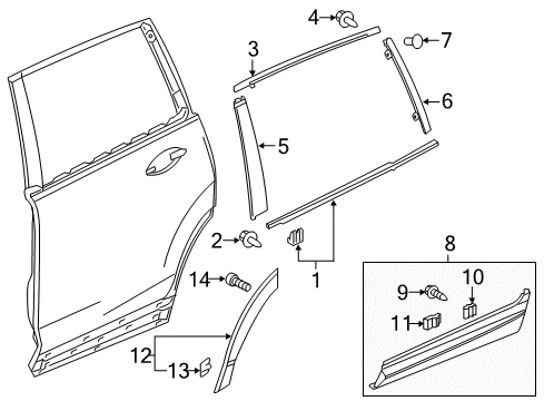 2021 Honda Pilot Exterior Trim - Rear Door Garnish Assy., L. RR. Door Sash Diagram for 72970-TG7-A11