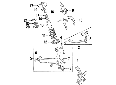 2000 Kia Sportage Front Suspension Components, Lower Control Arm, Upper Control Arm, Stabilizer Bar, Locking Hub Shock Absorber Assembly Diagram for 0K08G34710A