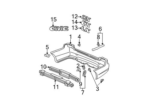 2003 Honda Civic Rear Bumper Spacer, L. RR. Bumper (Upper) Diagram for 71599-S5A-000