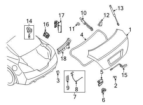 2009 Nissan Altima Trunk Trunk Lock Assembly Diagram for 84630-7Y000