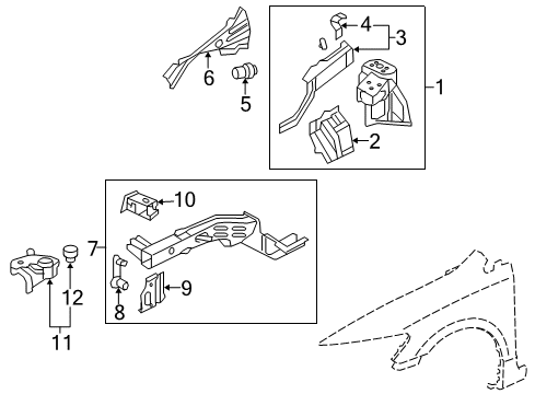 2011 Honda Civic Structural Components & Rails Frame, R. FR. Side Diagram for 60810-SNE-C01ZZ