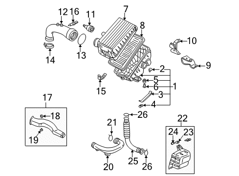 2000 Honda Insight Filters Spring, Air Flow Tube Diagram for 17249-PS4-000