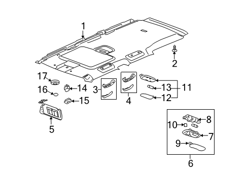 2008 Hummer H3 Sunroof Rear Overhead Lamp Diagram for 15296735