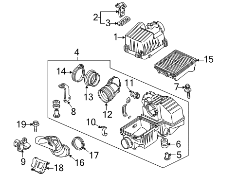 2014 Honda Insight Filters Stay, Air Cleaner Diagram for 17214-RBJ-000