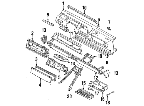 1990 Dodge Monaco Instrument Panel, Instrument Gauges Cylinder, Glove Box Lock Diagram for 4378783