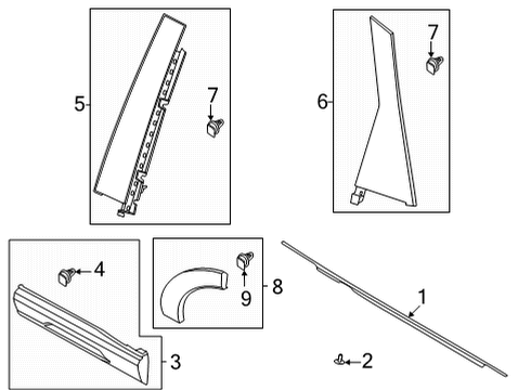 2022 Ford Bronco Sport Exterior Trim - Rear Door Side Molding Clip Diagram for -W719971-S300