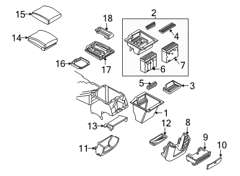 2003 BMW X5 Console Center Armrest Tray Diagram for 51168215943