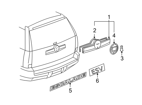 2007 Cadillac Escalade ESV Exterior Trim - Lift Gate Applique Diagram for 15915680