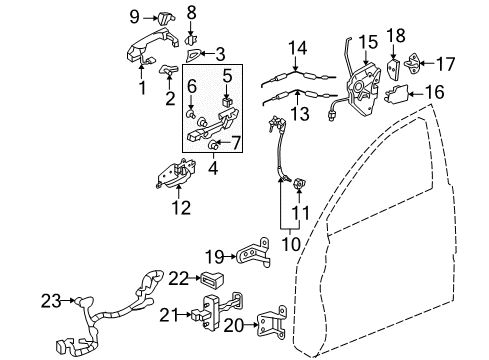 2006 Acura RL Front Door Handle Complete Driver Side (Lakeshore Silver Metallic) Diagram for 72181-SJA-A04ZG