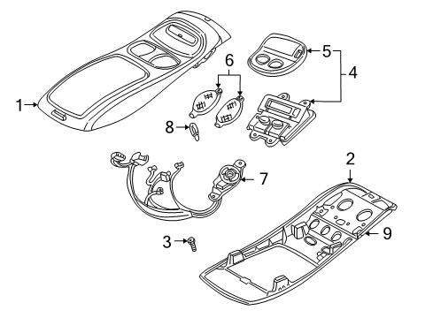 2004 Dodge Dakota Overhead Console Screw Diagram for 5073053AA