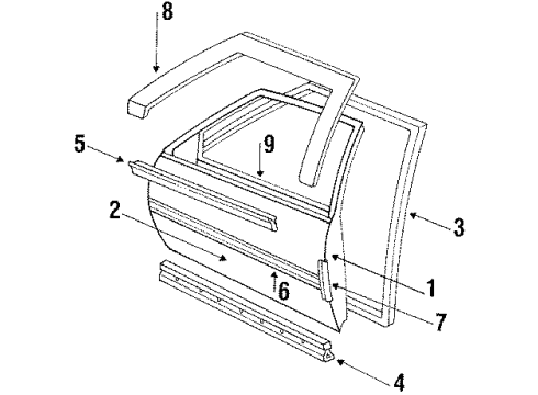 1986 Buick LeSabre Front Door & Components, Exterior Trim S/Strip Asm Front Door Diagram for 20107270