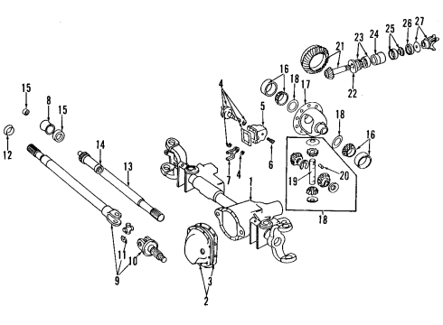 2000 Dodge Ram 1500 Front Axle, Differential, Propeller Shaft Part Diagram for 52105840AB