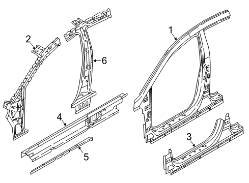 2019 Hyundai Sonata Hinge Pillar, Rocker Panel-Front Sill Side Inner, RH Diagram for 65281-C1000