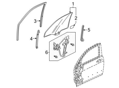 2004 Acura TSX Front Door - Glass & Hardware Regulator, Left Front Diagram for 72250-SEA-G01