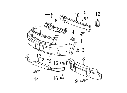 2006 Chevrolet Equinox Front Bumper Retainer-Front Bumper Fascia Side Diagram for 5490042