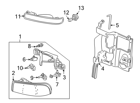 2000 GMC Yukon XL 2500 Headlamp Components, Park & Side Marker Lamps Adjuster, Headlamp Horizontal Diagram for 16524772