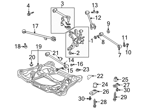 2004 Honda Accord Rear Suspension Components, Lower Control Arm, Upper Control Arm, Stabilizer Bar Washer, Arm (Lower) Diagram for 52364-634-020