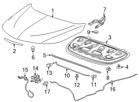 2017 Chevrolet Malibu Hood & Components Release Cable Diagram for 84156352