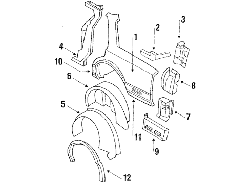 1988 Oldsmobile Delta 88 Quarter Panel & Components Panel Asm-Wheelhouse Inner Diagram for 20731502