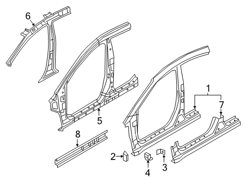 2019 Hyundai Elantra Center Pillar, Hinge Pillar, Rocker Panel-Side Sill Outrer, LH Diagram for 71312-F3D00