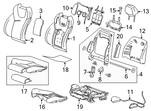 2014 Cadillac CTS Driver Seat Components Seat Back Cover Diagram for 20994003