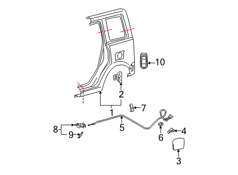 2005 Scion xB Quarter Panel & Components Release Cable Diagram for 77035-52040