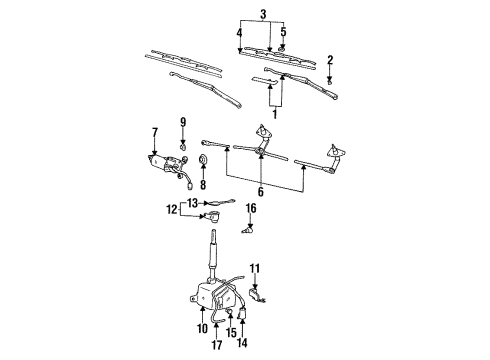 1991 Hyundai Scoupe Wiper & Washer Components Windshield Wiper Arm Assembly Diagram for 98320-23500